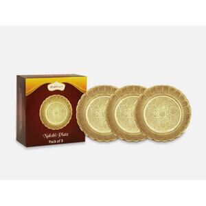 Pack Of 3 Designer Pure Brass Nakshi Plate for Puja/Diwali/Bhog Thali 2 inch
